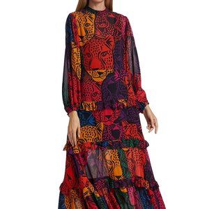 Farm Rio Midnight Leopard Tiered Maxi Dress |